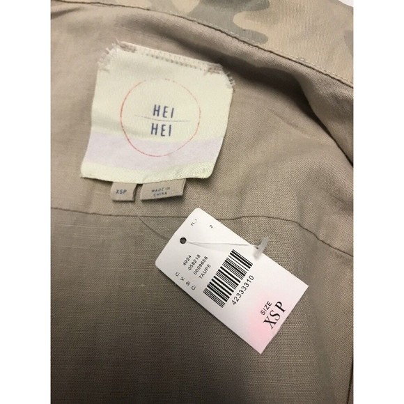 Anthropologie Hei Hei Women's Jacket Taupe Camo Crop Linen Size XSP NWT - Picture 11 of 12